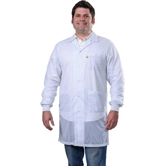 Desco Smock Statshield Labcoat Knitted Cuffs White