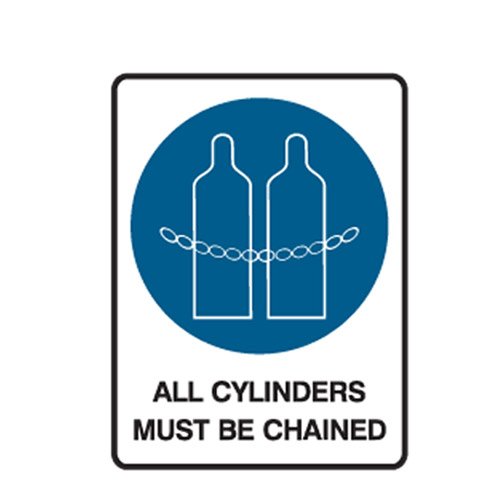 Brady Mandatory Sign - All Cylinders Must Be Chained, H450mm x W300mm, Polypropylene, White/Blue