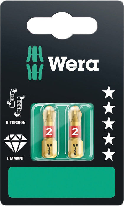 Wera 851/1 BiTorsion DC Phillips Bits PH 2x25mm 2 Pce 073335