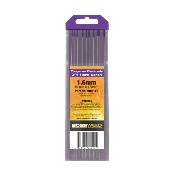 Bossweld 3% Rare Earth Tungsten Electrodes 2.4mm x 178mm (Pkt 10)