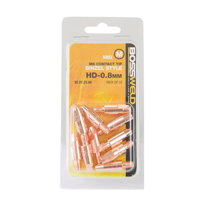 Bossweld Binzel Style Contact Tip 0.8mm x M6 x 8mm dia x 28mm long (Pkt 10)