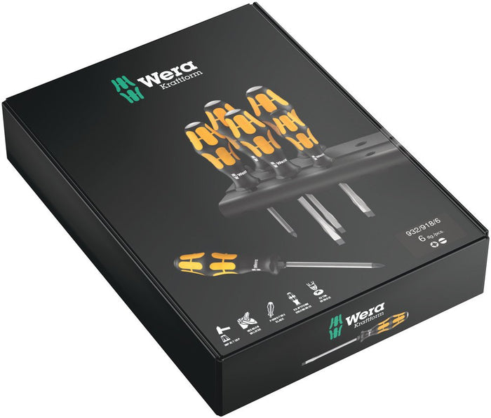 Wera 932/918/6 Screwdriver Set Chiseldriver And Rack 6 Pce 018287