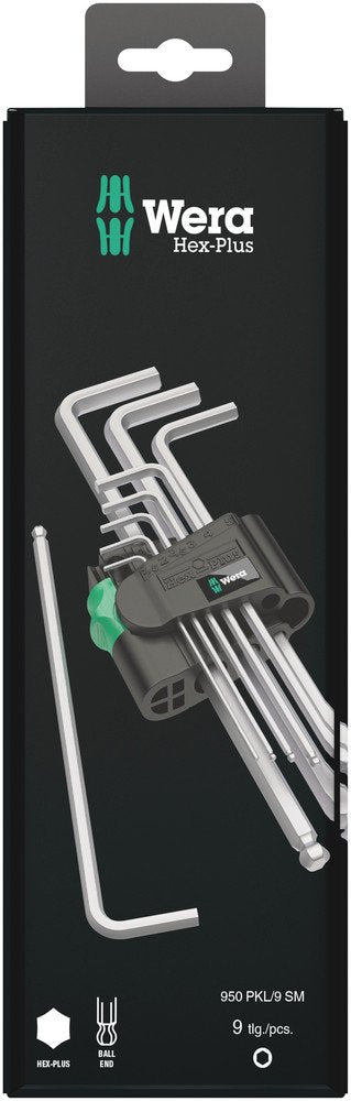 Wera 950/9 9 Piece Hex-Plus L-Key Set Metric Chrome-Plated 073391