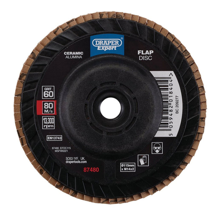 Draper Expert Ceramic Flap Disc, 115mm, M14
