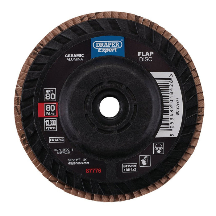 Draper Expert Ceramic Flap Disc, 115mm, M14