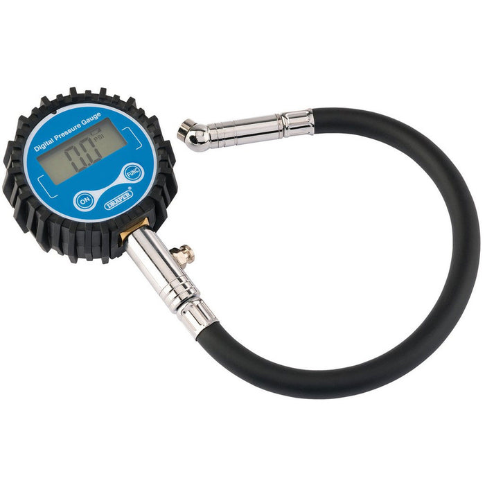 Draper Tools Digital Tyre Pressure Gauge with 300mm Flexible Hose