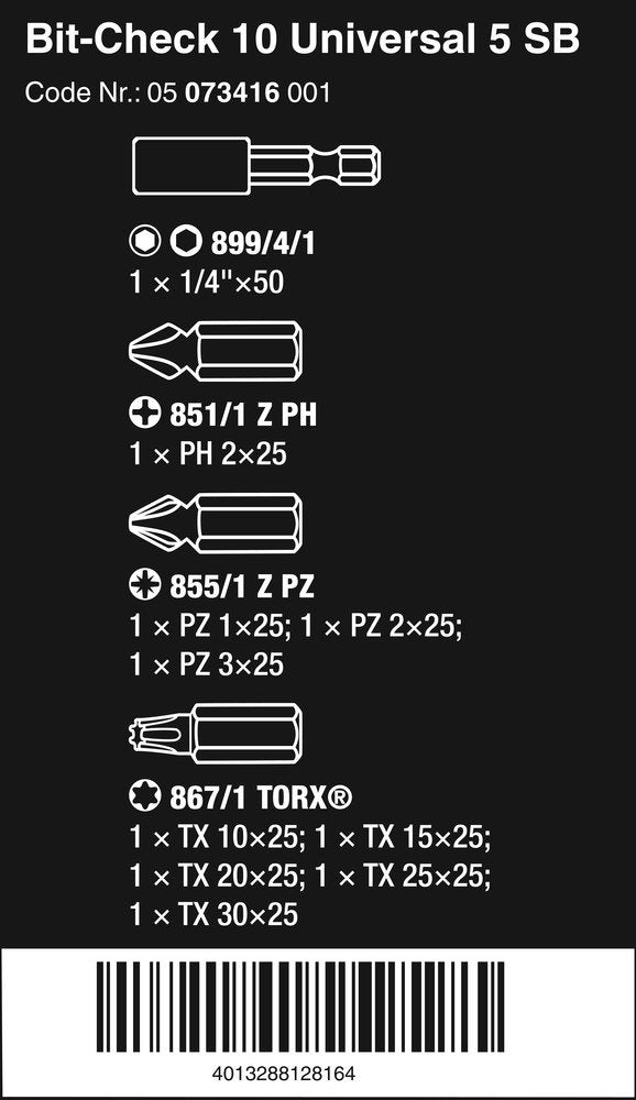 Wera Bit-Check 10 Universal 5 SB 10 Pce 073416