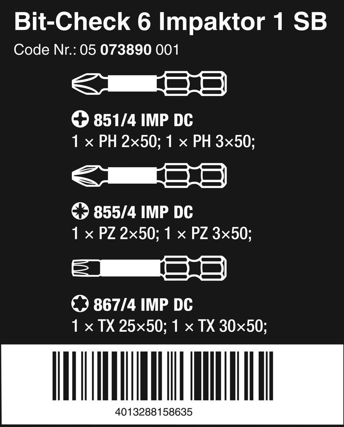 Wera Bit-Check Impaktor Bit Set 6 Pce 073890