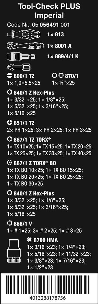 Wera Tool-Check Plus Bit Ratchet Set with Sockets Imperial Set 39 Pce 056491