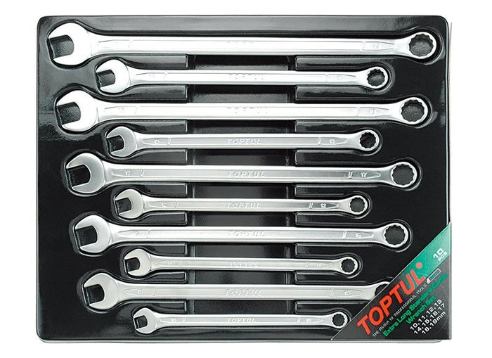 Toptul 10 Pce Extra Long Combination Spanner Set Metric