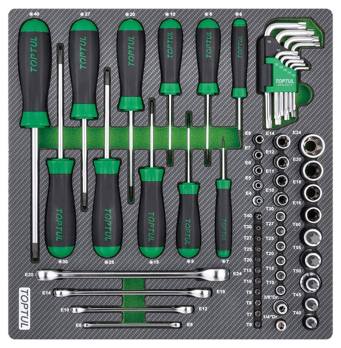 Toptul 61 Pce Star Wrench, Socket & Screwdriver Set (Modular Insert Tray System)