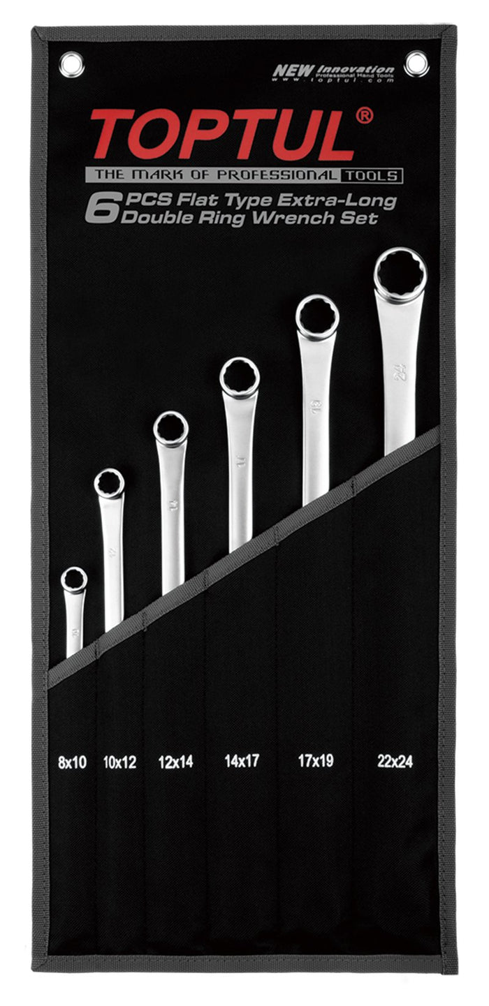 Toptul 6 Pce Flat Extra-Long Double Ring Spanner Set Metric