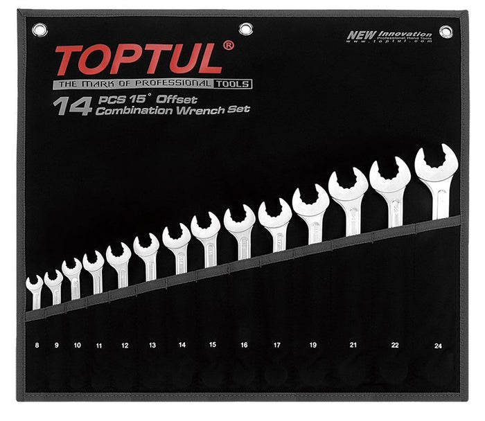 Toptul 14 Pce 15Â° Offset Super-Torque Dynamic Combination Spanner Set Metric