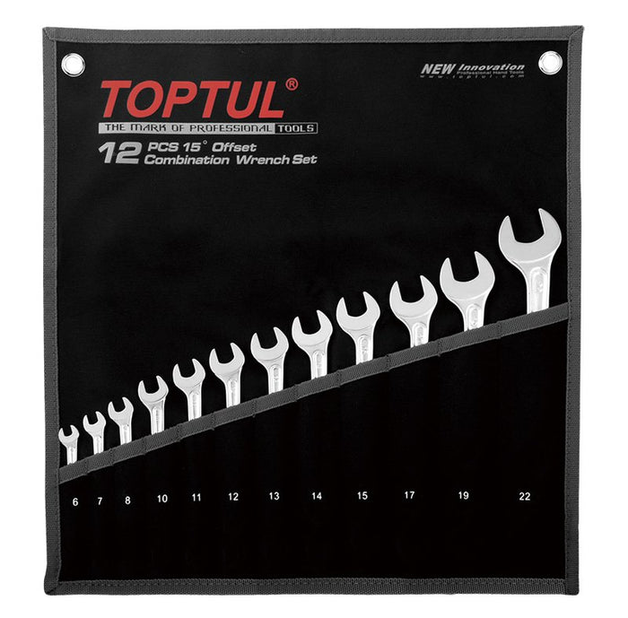 Toptul 12 Pce 15Â° Offset Combination Spanner Set Metric