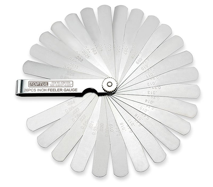 Toptul 26 Pce Metric Feeler Gauge Rounded Tips 0.04-0.63mm Blade Thickness