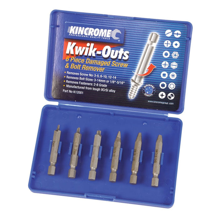 Kincrome K12001 Kwik-Outs Damaged Screw & Bolt Remover Set, 6 Pce