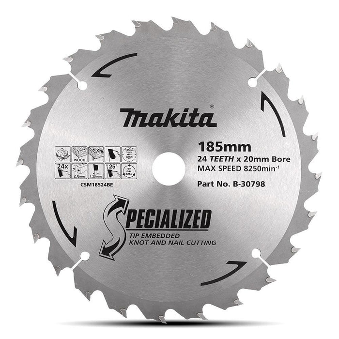 Makita Knot & Nail TCT Saw Blade 185mm X 20/16mm X 24T