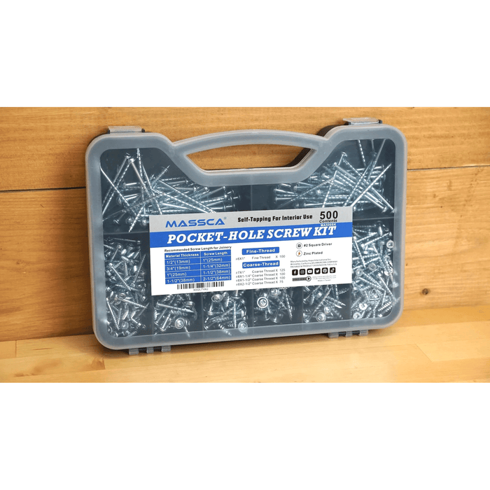 Massca Pocket-Hole Screw Kit (Self-Tapping Zinc Plated), 500pk