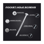 Massca Pocket-Hole Screw Kit (Self-Tapping Zinc Plated), 500pk