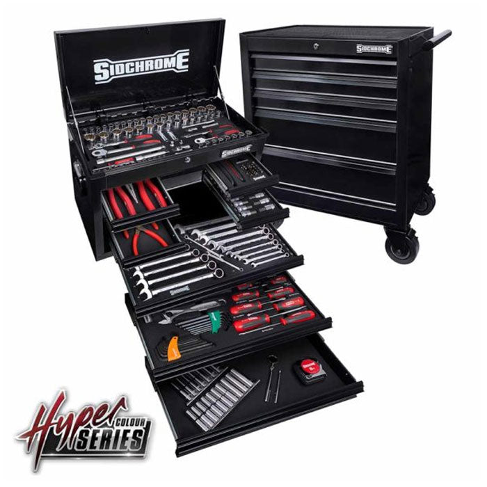 Sidchrome 204pc Metric/AF Tool Kit Black Metallic (8 Drawer Chest & 5 Drawer Cabinet)