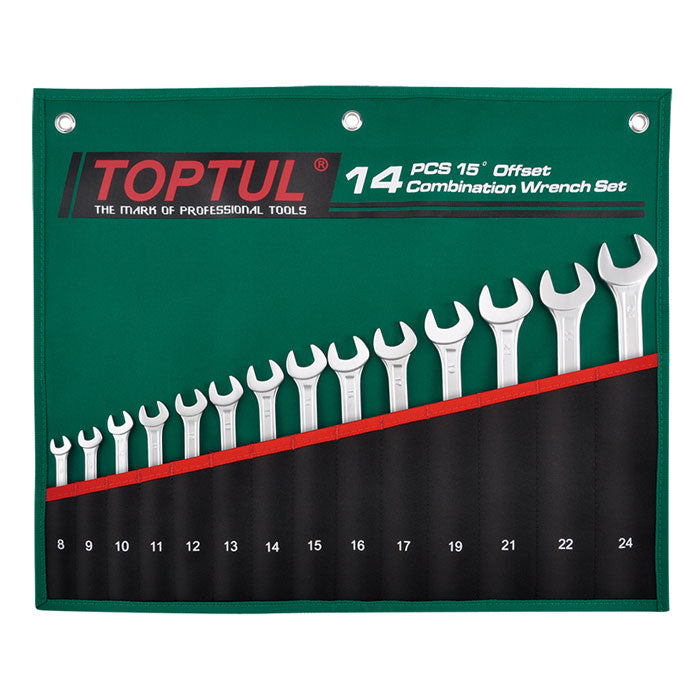 Toptul 14 Pce 15° Offset Pro-Line Combination Metric Spanner Set in Pouch