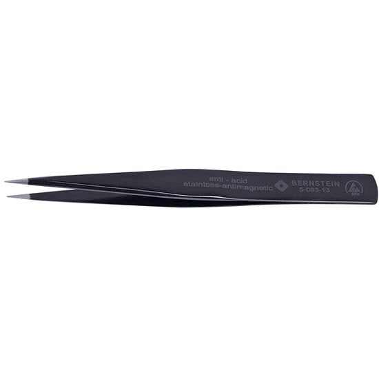 Bernstein SMD Tweezer, 140 mm, Straight, Pointed With ESD