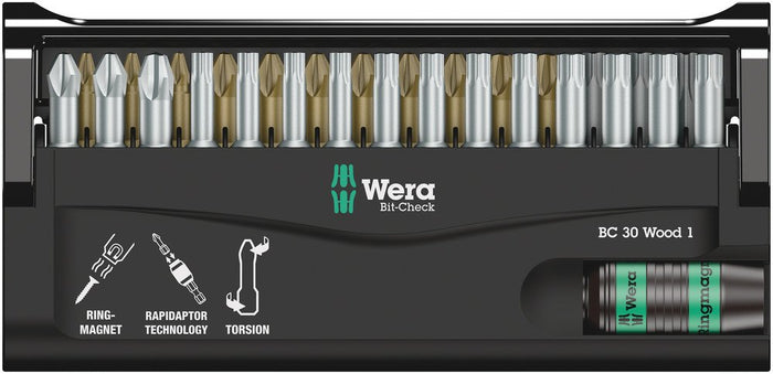 Wera Bit-Check 30 Wood PH/PZ/TX Insert Bit Set 30 Pce 057433