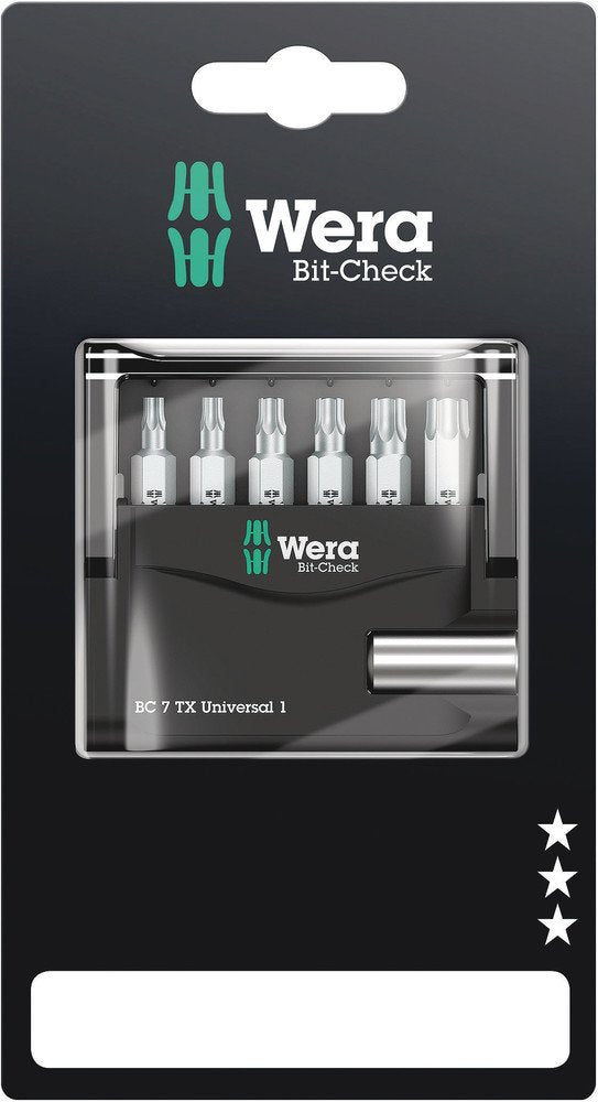 Wera Bit-Check 7 TX Universal Holder + 6 Torx Bits 073404