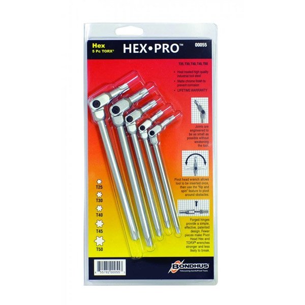 Bondhus 5 Piece Chrome Hex Pro Star Wrench Set - Sizes: T25-T50