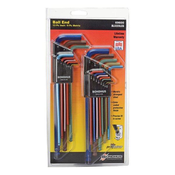 Bondhus ColourGuard Ball End L-Wrench Metric & Imperial Set, 22 Pce