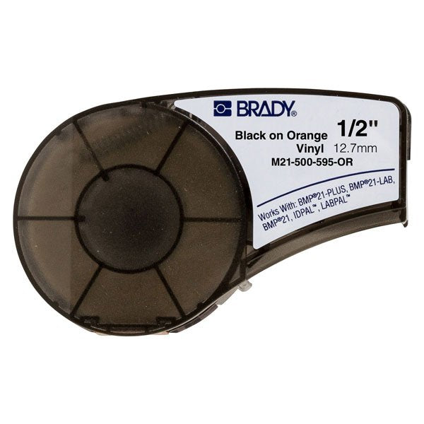 Brady B-595 Vinyl 12.8mm x 6.4m Black on Orange
