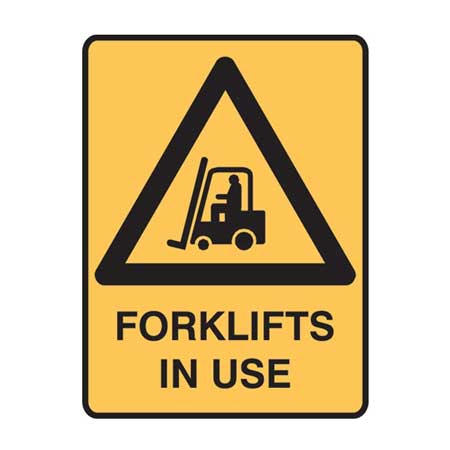 Brady Warning Sign - Forklifts In Use, H450mm x W300mm, Metal, Yellow/Black