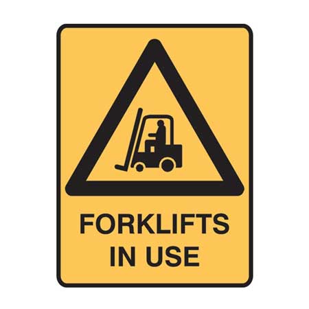 Brady Warning Sign - Forklifts In Use, H300mm x W225mm, Metal, Yellow/Black