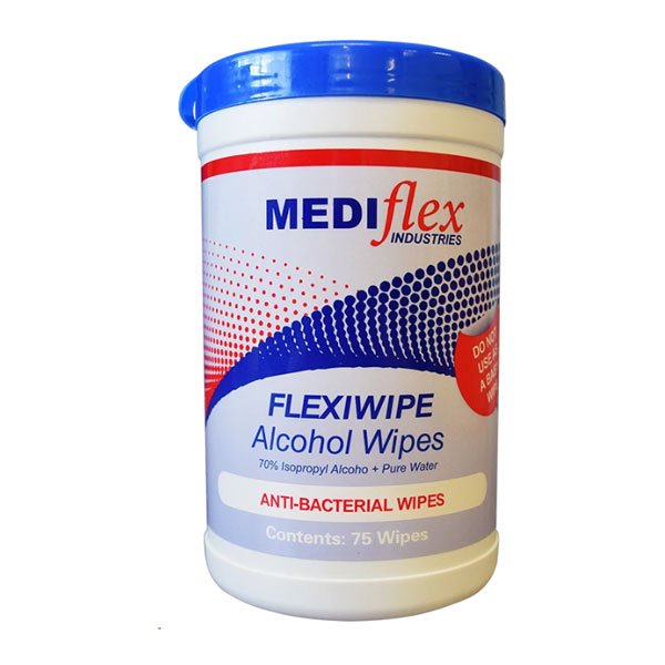 Mediflex Alcohol Antibacterial Wipes Tub, 75 Wipes