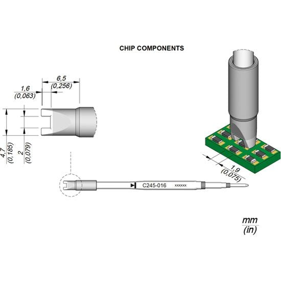 JBC 1.9mm Chip Components Standard Cartridge Tip