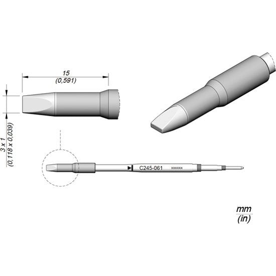 JBC 3mm Long Tip Chisel Standard Cartridge Tip