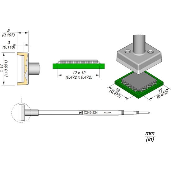 JBC 12x12 QFP/PLCC Standard Cartridge Tip