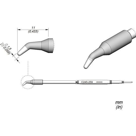 JBC 1.5mm Bent Conical Standard Cartridge 20mm Longer
