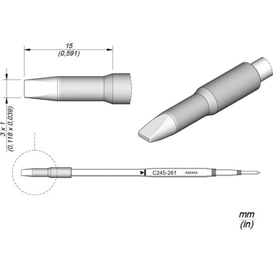 JBC 3mm Long Tip Chisel Standard Cartridge 20mm Longer