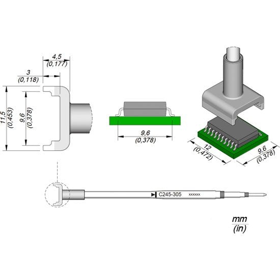 JBC 12x9.6mm Dual In-Line IC Standard Cartridge Tip