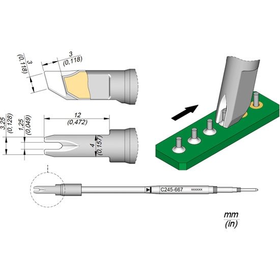 JBC 12mm Through Hole Drag Soldering Cartridge Tip