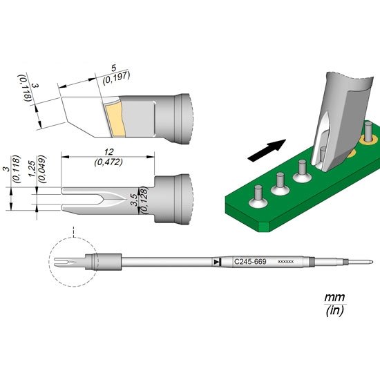 JBC 1.25 S2 L Through Hole Drag Soldering Cartridge Tip