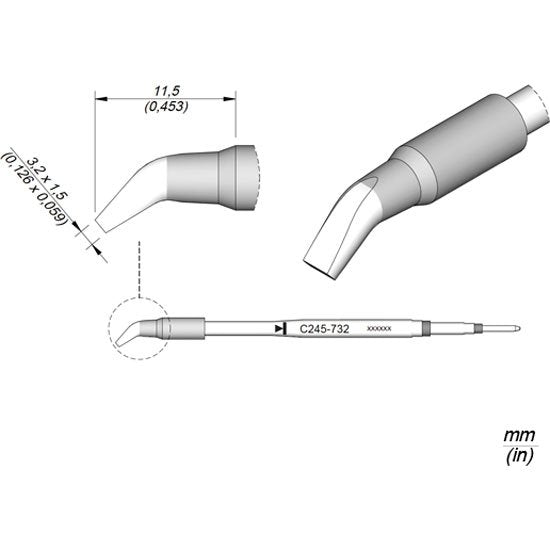 JBC 3.2x1.5mm Bent Conical Standard Cartridge Tip