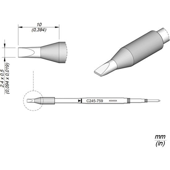 JBC 2.4 x 0.5mm Standard Cartridge Tip