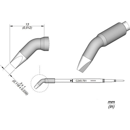 JBC 3mm Long Tip Bent Chisel Standard Cartridge Tip