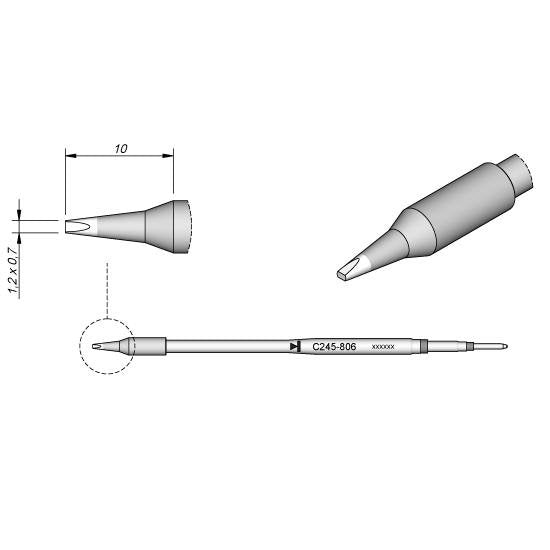 JBC 1.2mm Chisel Cartridge Tip 20mm Longer