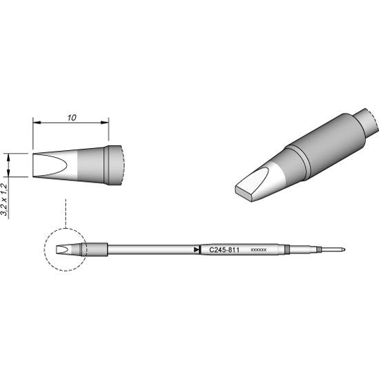 JBC 3.2mm Chisel Standard Cartridge Tip 20mm Longer