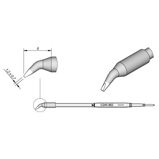 JBC 1.2x0.7mm Long Bent Conical Standard Cartridge Tip