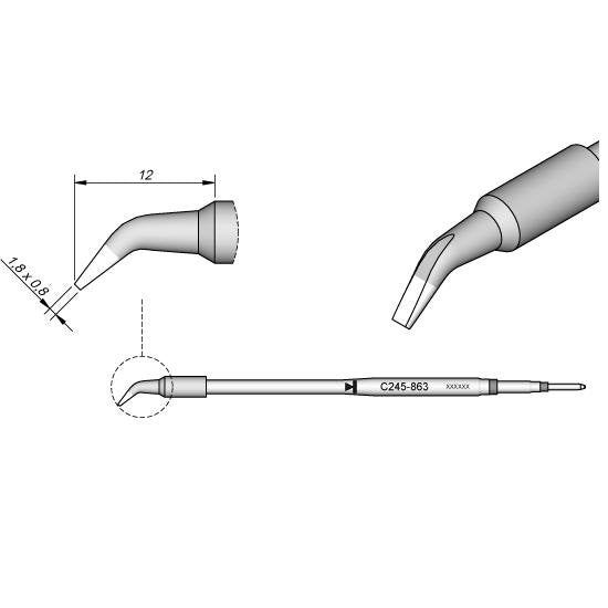 JBC 1.8x0.8mm Long Bent Conical Standard Cartridge Tip