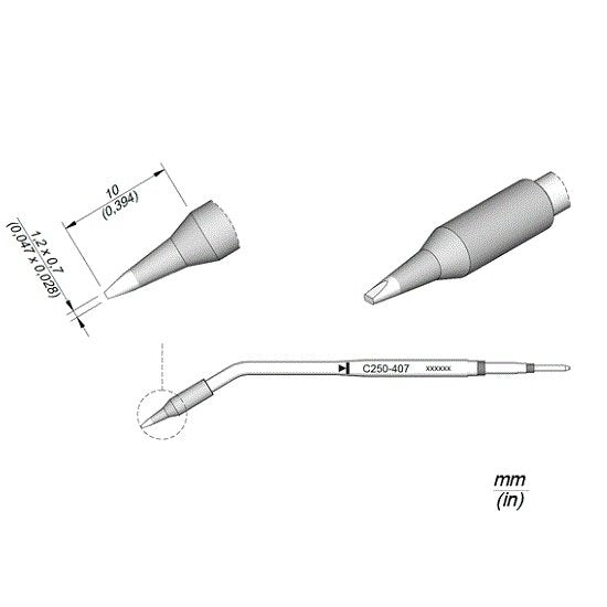 JBC 1.2 x 0.7mm AL250 Auto-Feed Iron Cartridge Tip